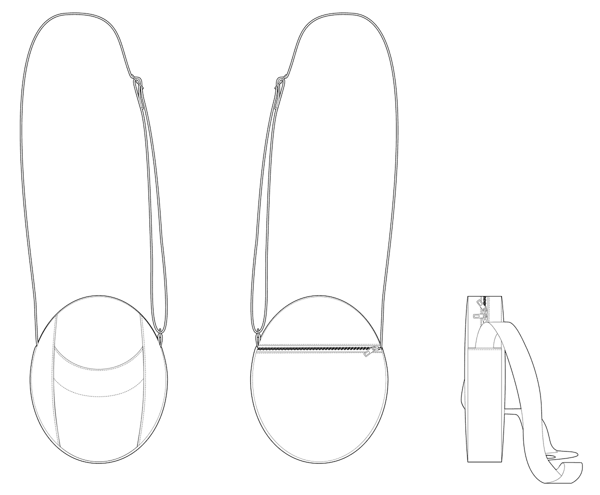 Line drawing of a cylindrical container with a zipper and a smaller cylindrical object on a white background