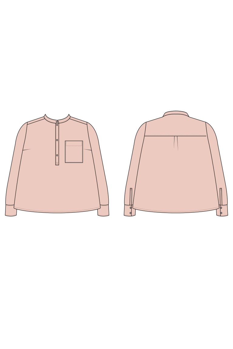 Pink shirt with long sleeves and a pocket on a white background