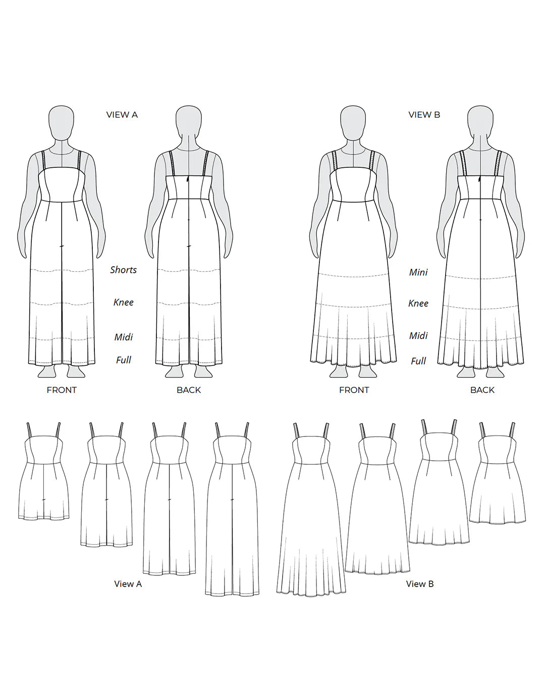 tech line drawing of the lockhart dress and jumpsuit