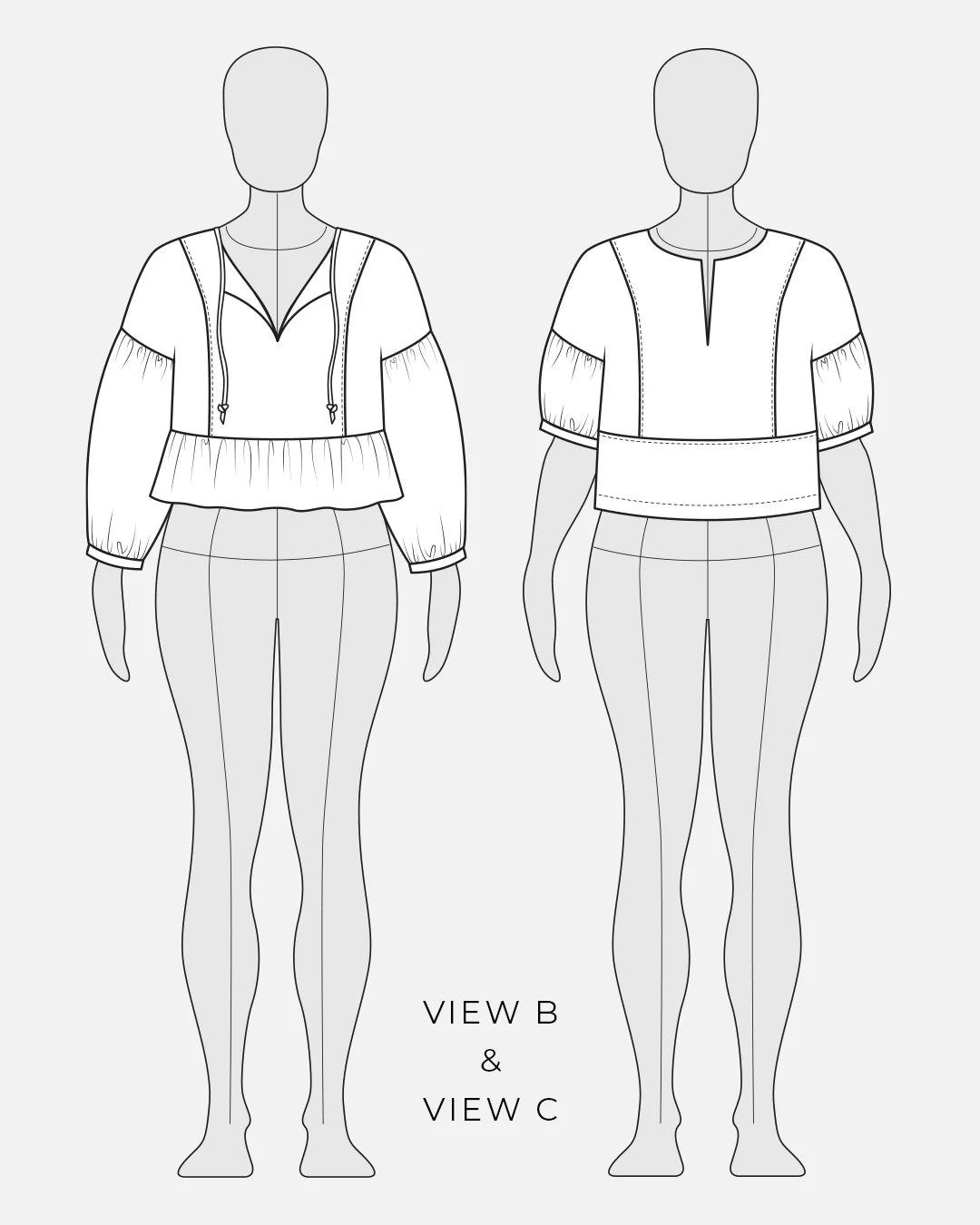 tech line sketch of march top sewing pattern