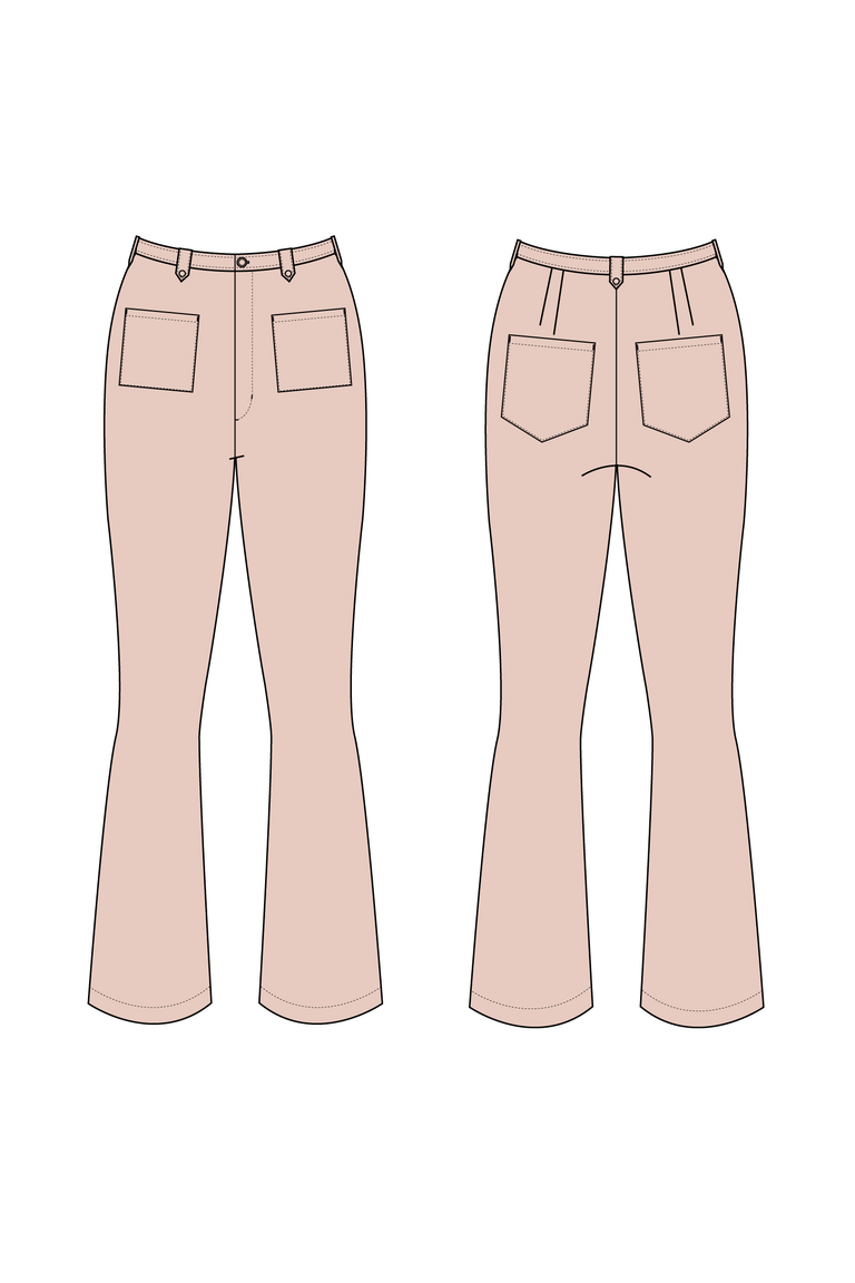 lined drawing of flared jeans