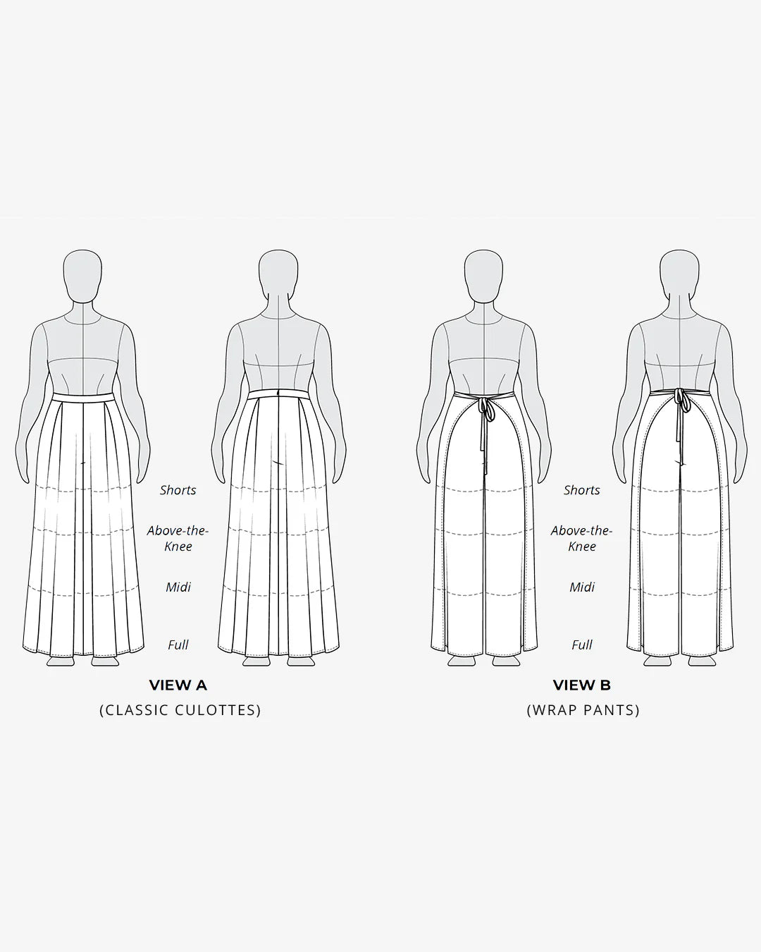tech line sketch of winslow culottes