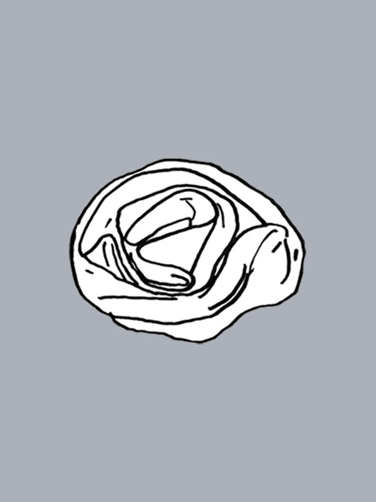 Black and white illustration of a rose on a gray background