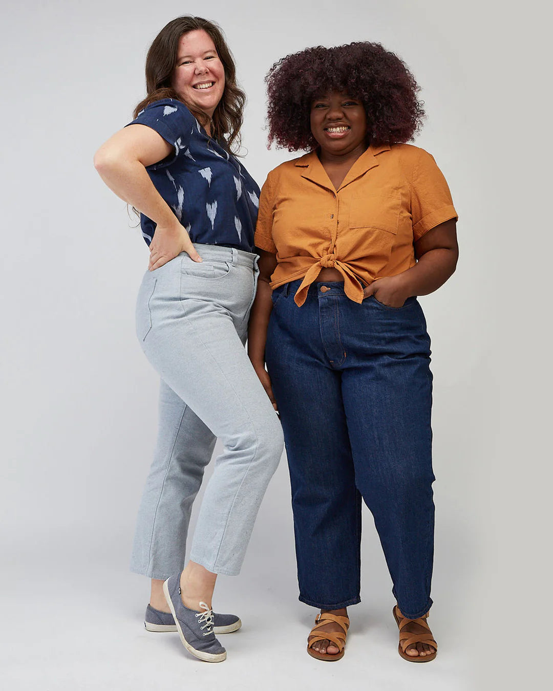 full picture of two people wearing Brooks jeans