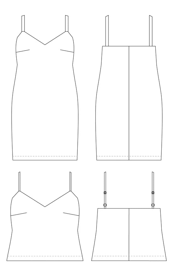 Line drawing of a dress and apron on a white background