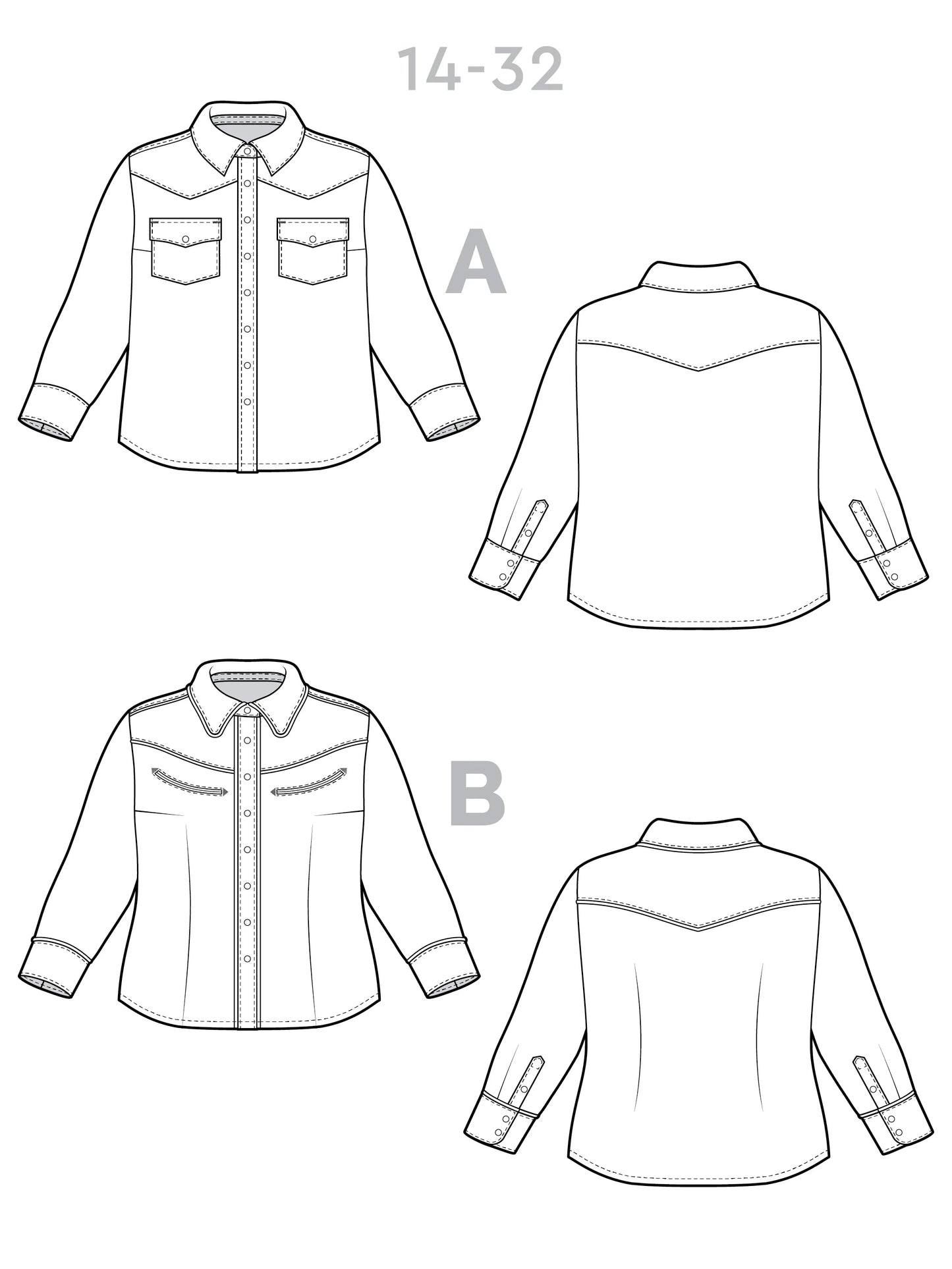 Seamless pattern of a shirt with front and back views on a white background