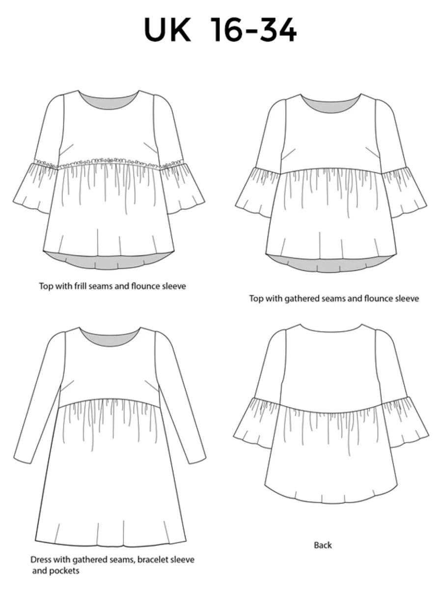 a line drawing of the indigo Smock Top & Dress