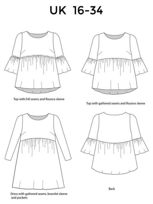 a line drawing of the indigo Smock Top & Dress