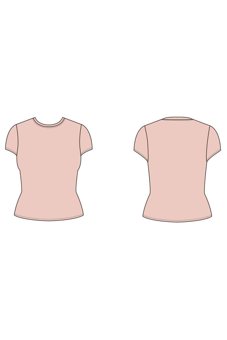 Front and back views of a pink t-shirt on a white background