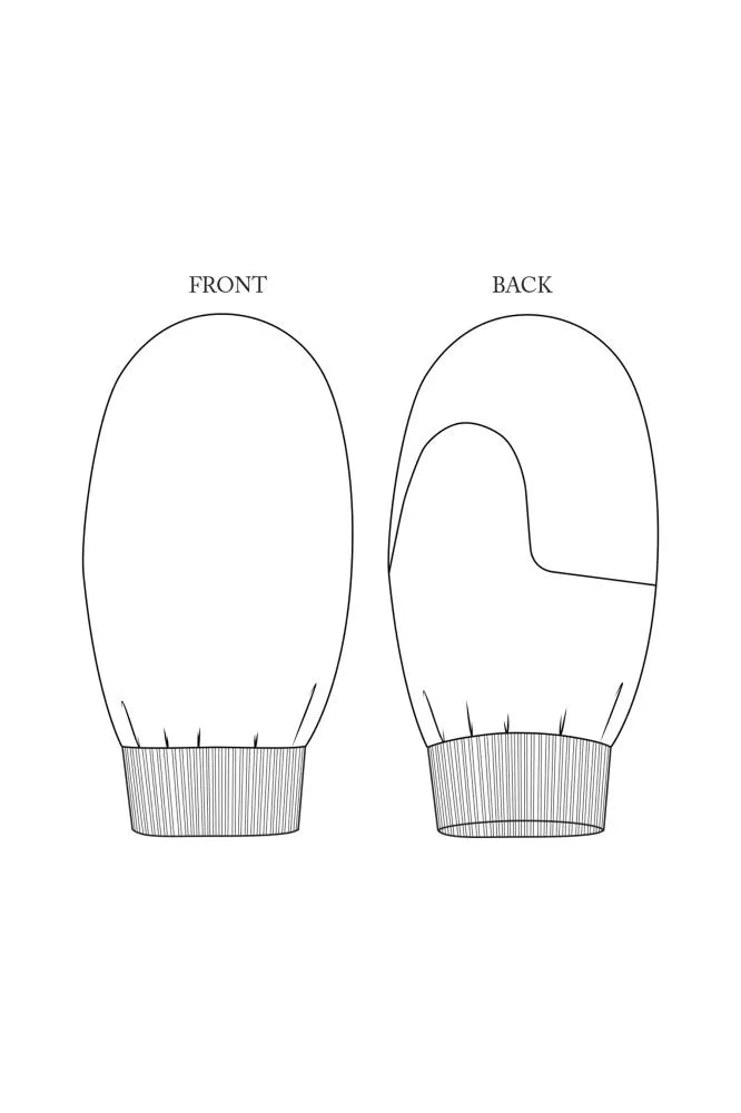 Line drawing of a mitten showing front and back views on a white background.