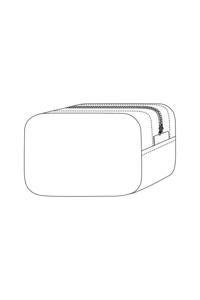 Outline of a rectangular pouch with a zipper on a white background