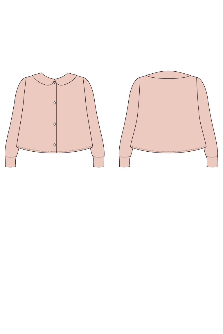 Pink blouse shown from front and back on a white background