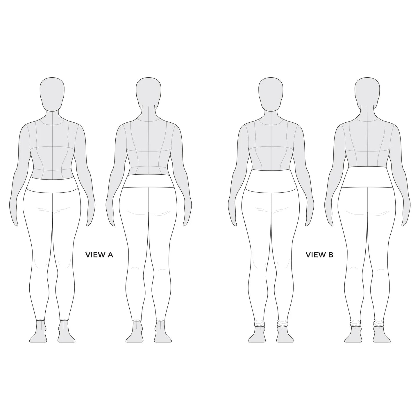 tech line drawing of both views of avery leggings.