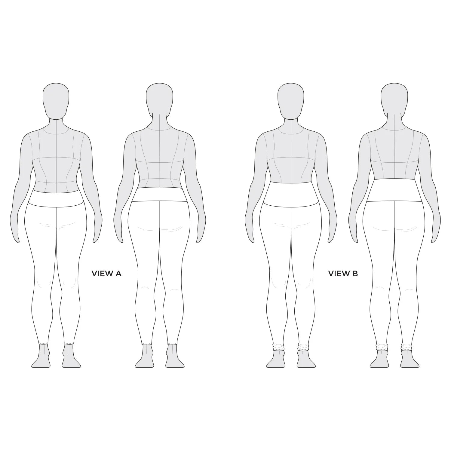 tech line drawing of both views of avery leggings.