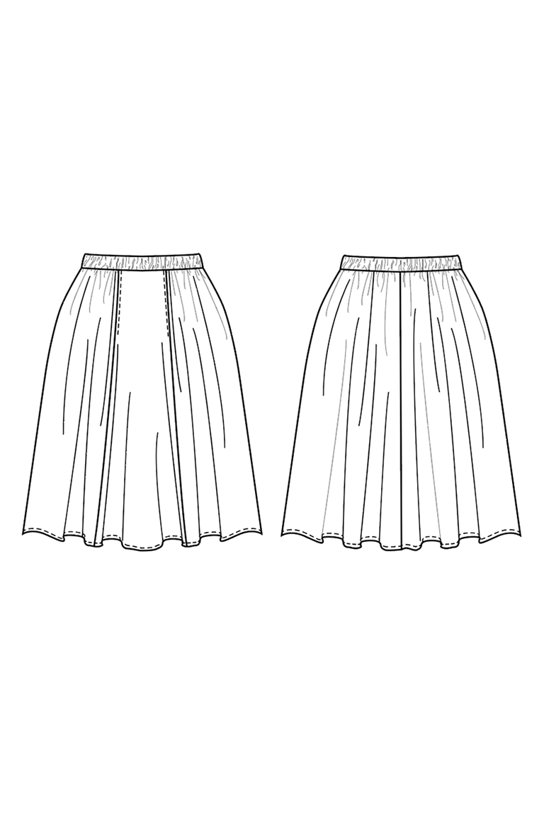tech line sketch of skirt pattern
