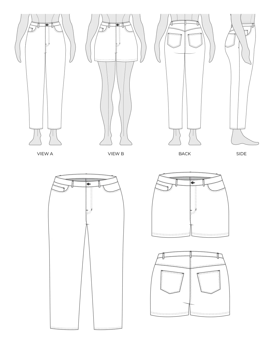 tech line drawing of both views of Brooks jeans