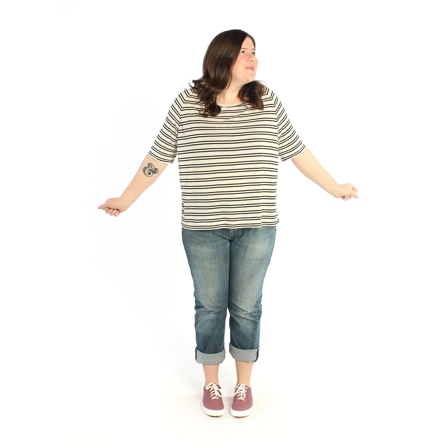 picture of person wearing tee view of elliot sweater