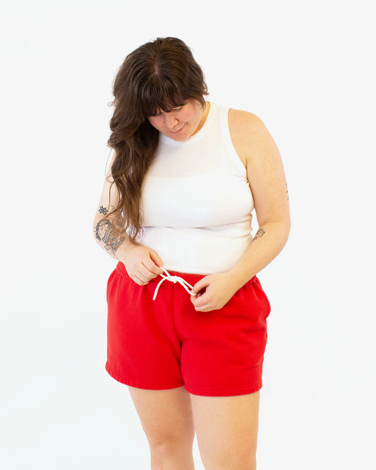 picture of person wearing shorts version of evergreen sweatpants