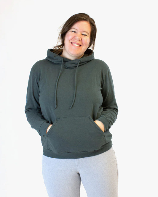 picture of person wearing a drawstring hoodie with kangeroo pocket