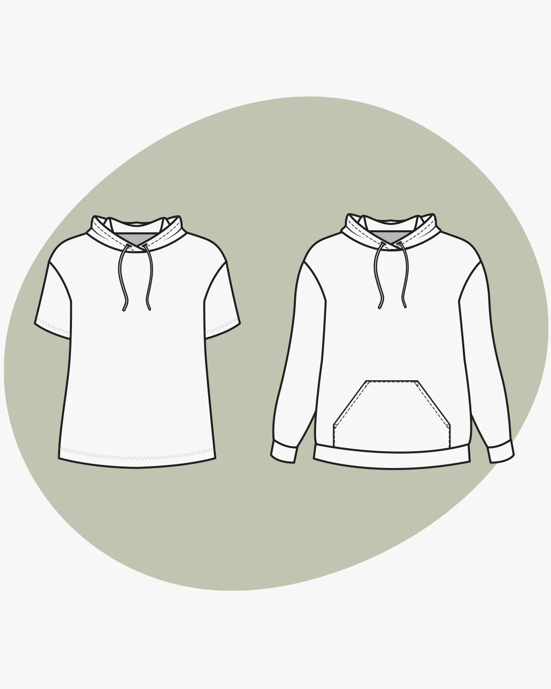 illustration of both versions of jackson hood expansion sewing pattern