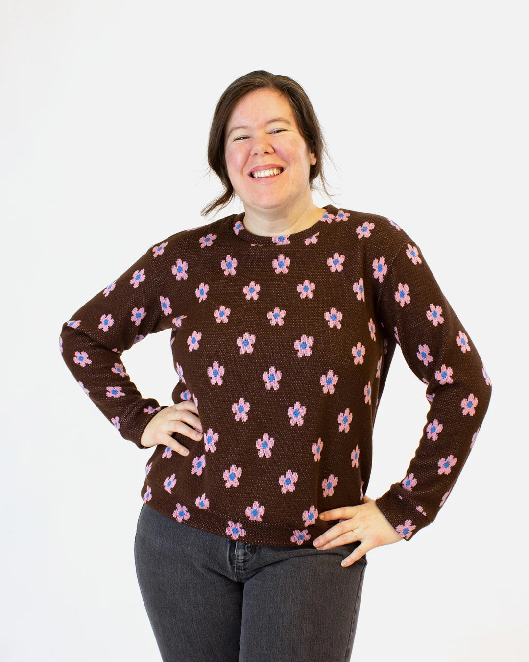 person wearing a long sleeve jackson tee in a waffle knit