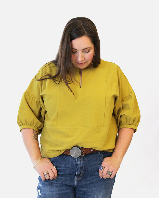 person wearing top view of march sewing pattern