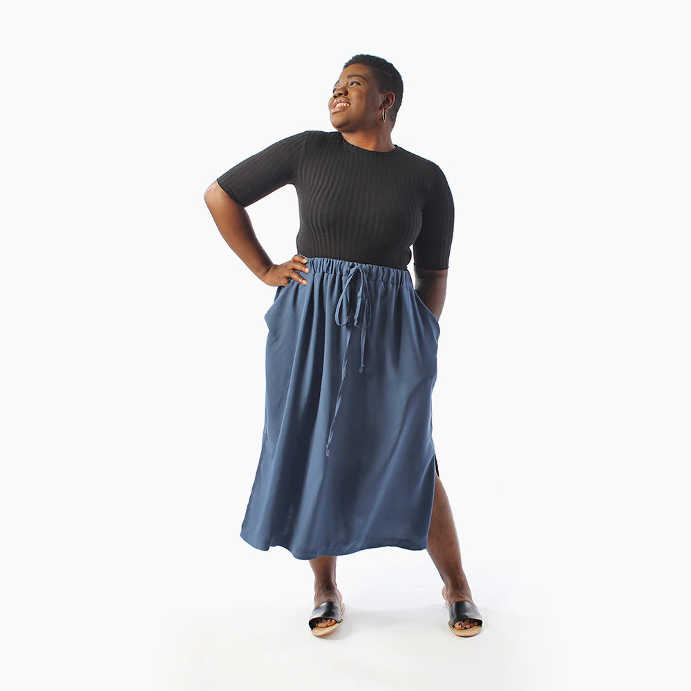 picture of person wearing long view of donovan skirt