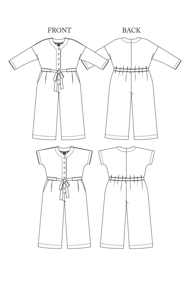 Line drawing of a dress with front and back views on a white background