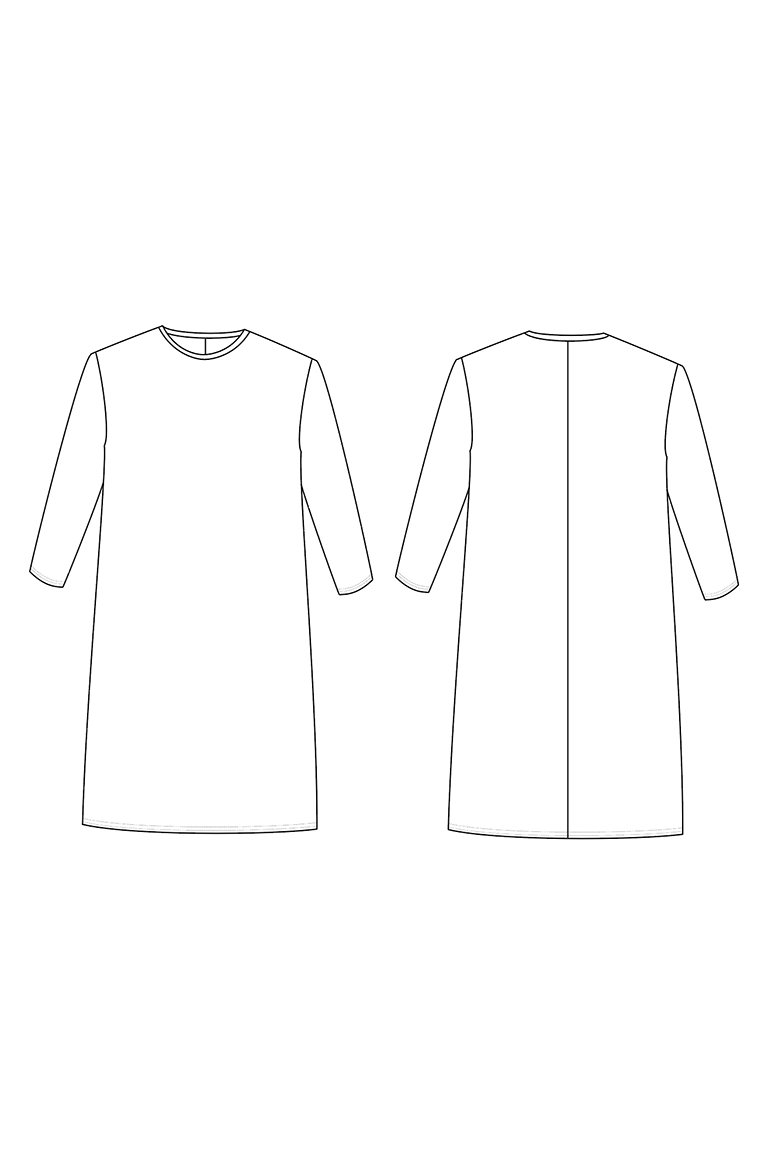 Line drawing of a dress from front and back views on a white background