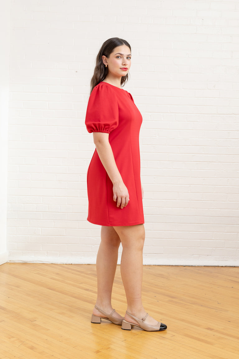 semi fitted dress Art-Inspired Semi-Fitted Three-Quarter Sleeveless Dress