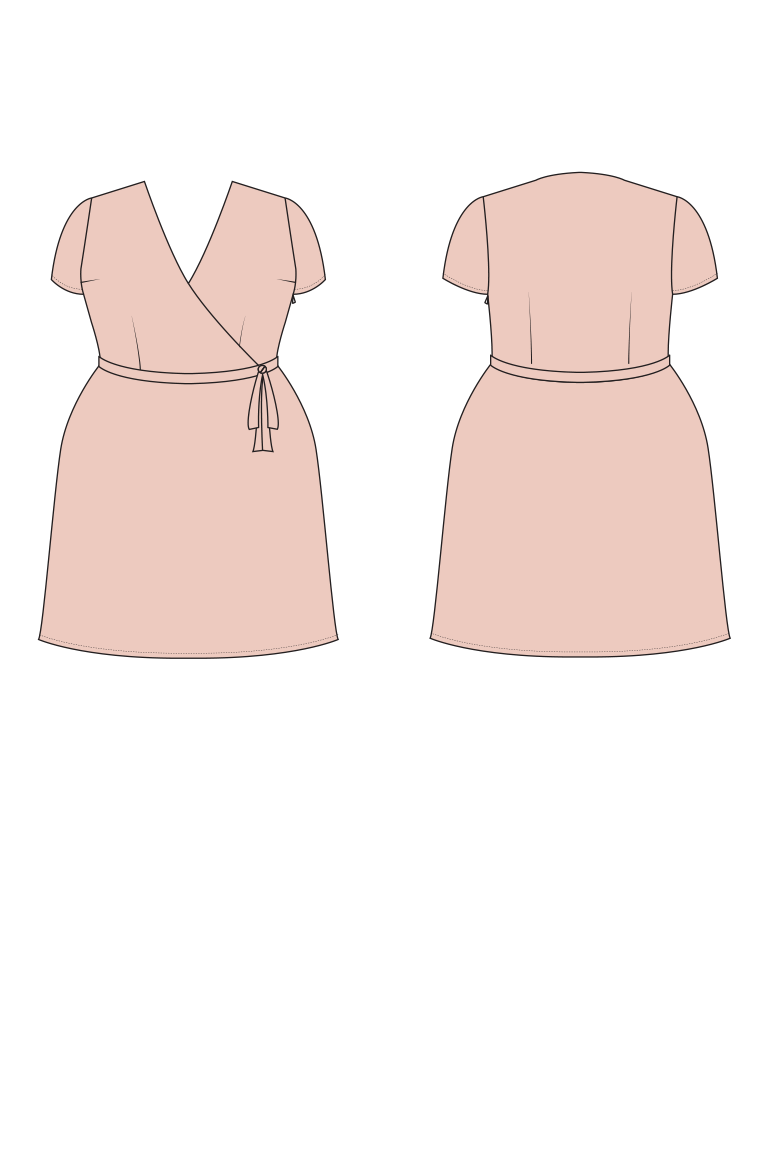 Pink dress shown from front and back on a white background