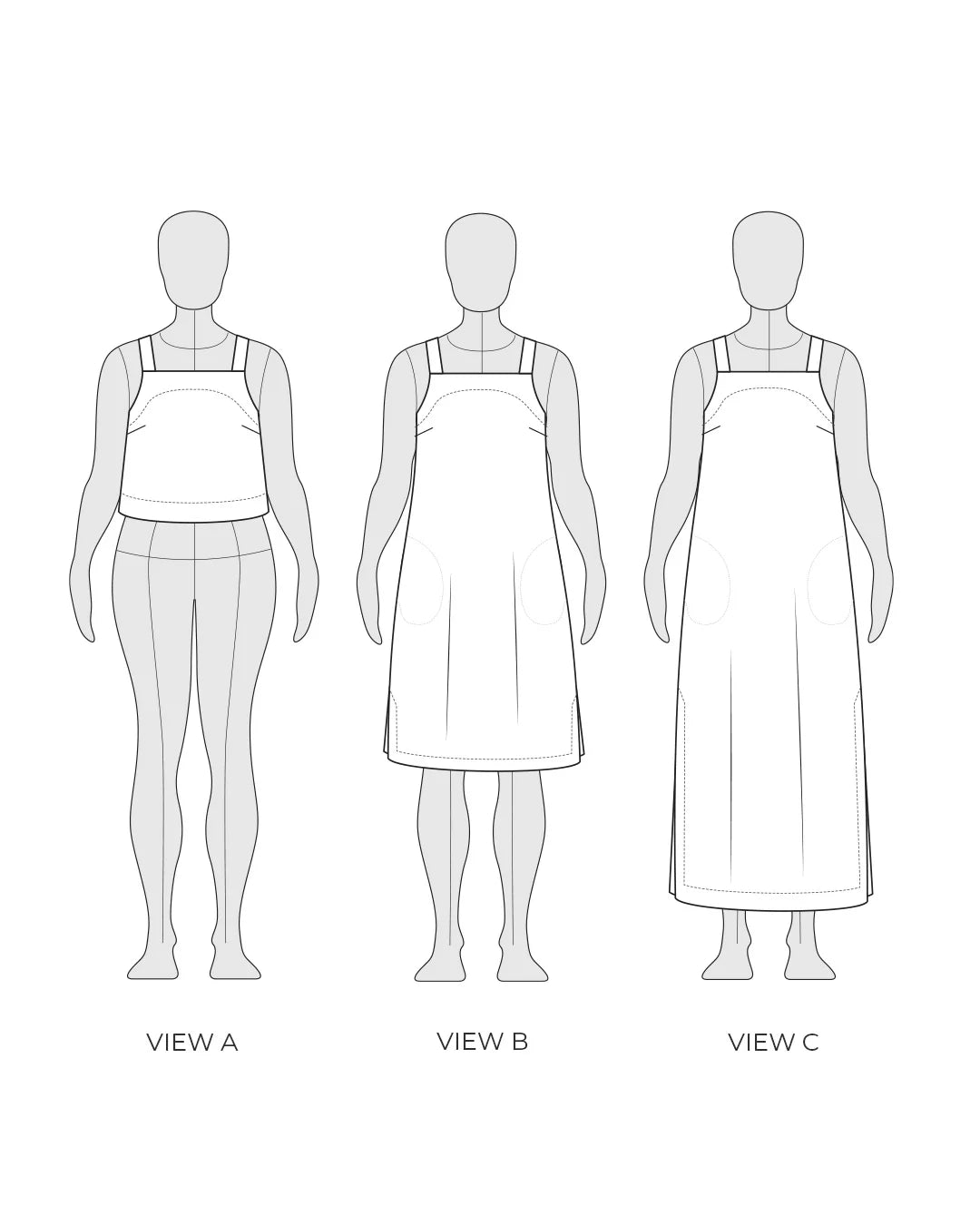 tech line sketch line drawing of the front views of Reynolds sewing pattern