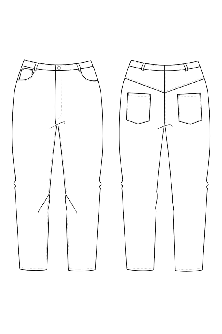 line drawing a high waisted jeans sewing pattern