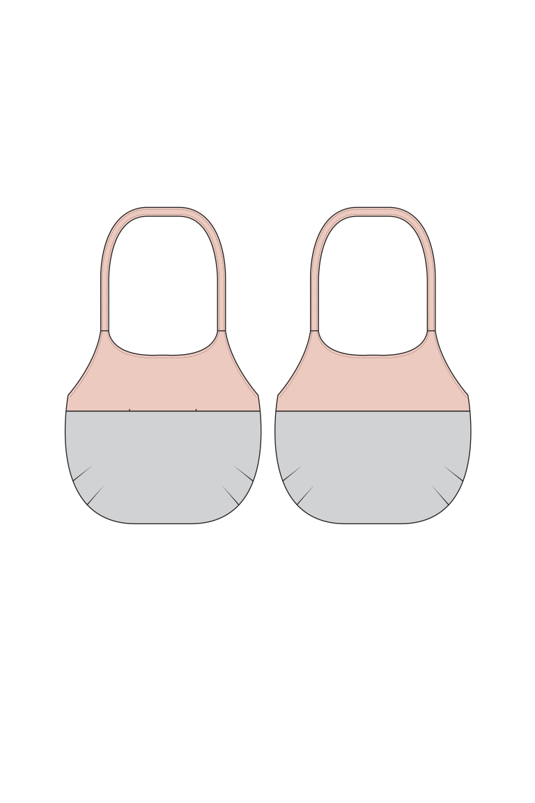 Two pink and gray pouches on a white background