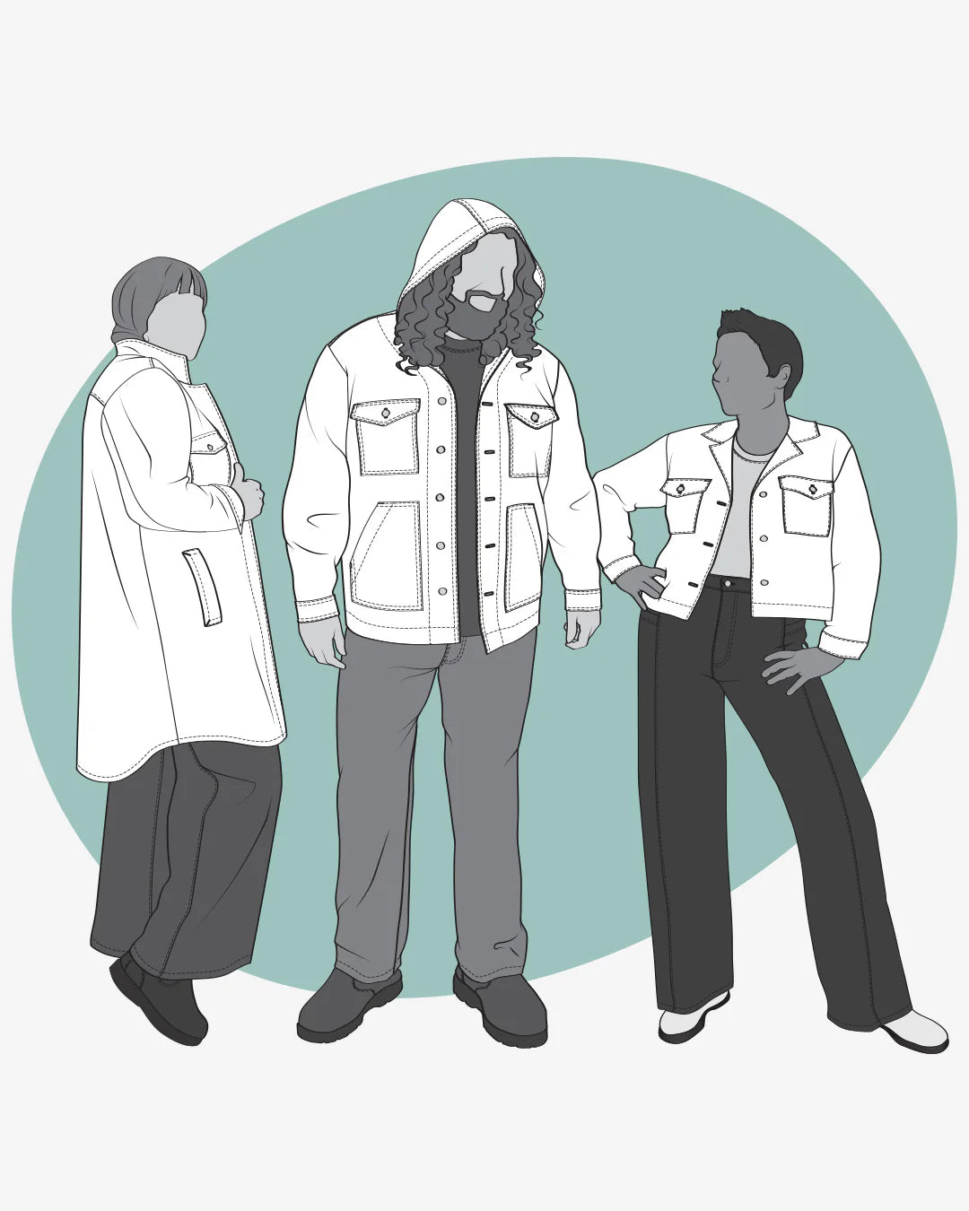 illustration of all views of the spindrift jacket