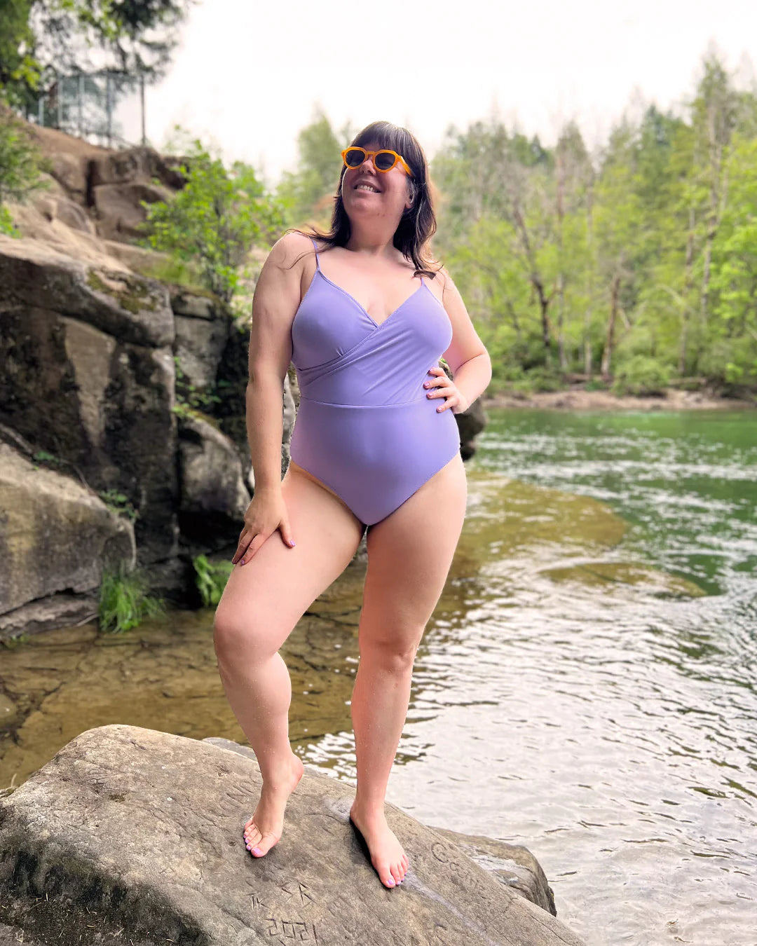 picture of person wearing wrap one piece swimsuit 