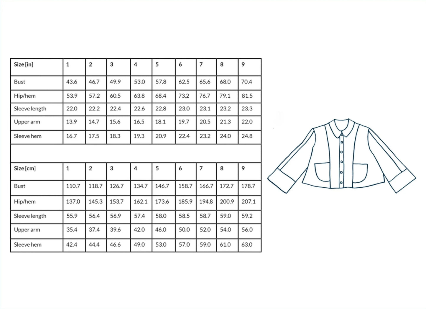 size chart with line drawing