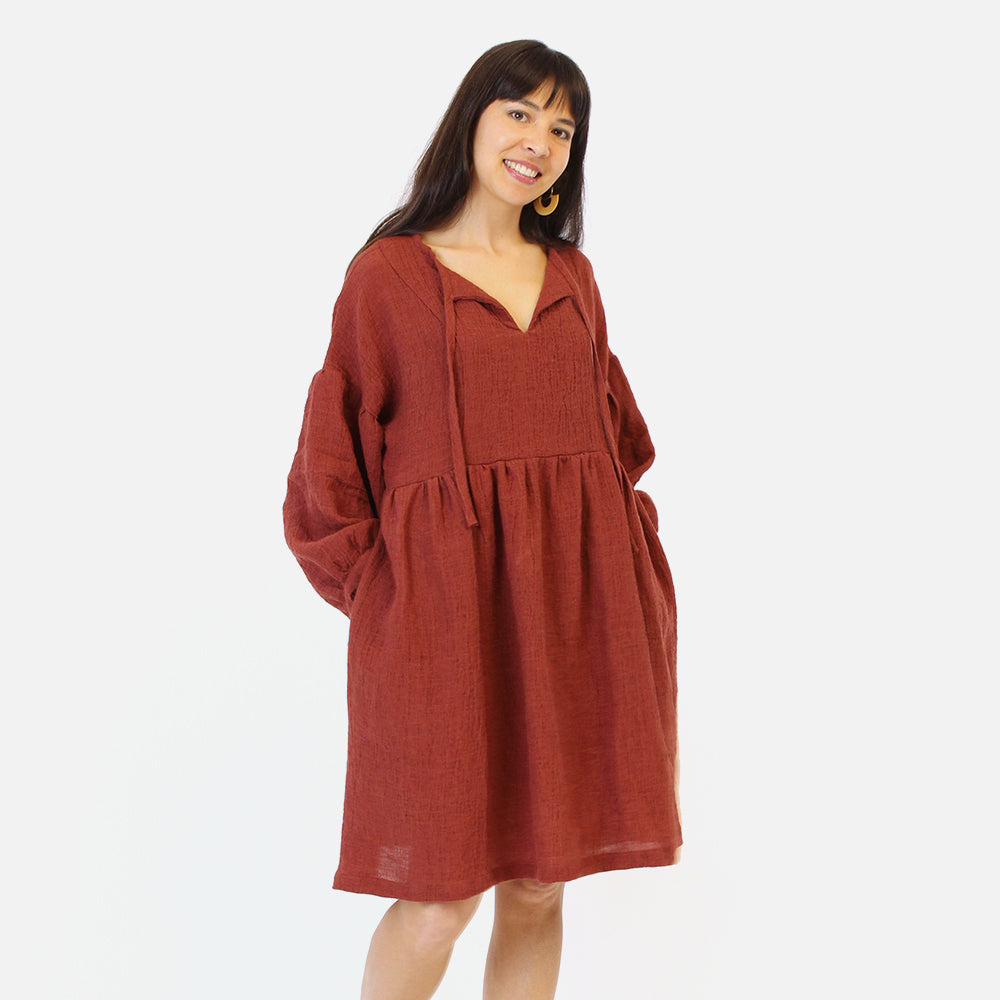 person wearing dress view of march sewing pattern